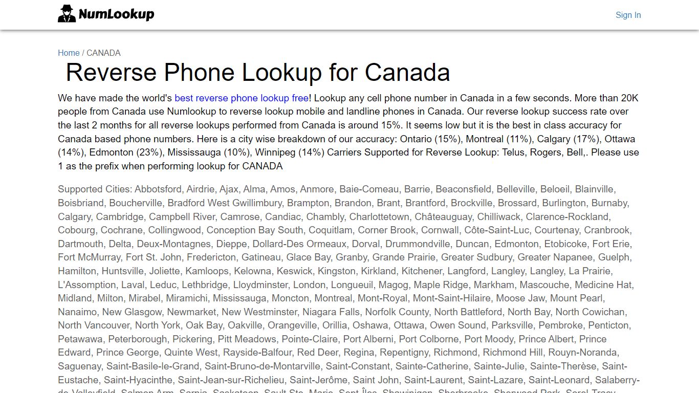 Reverse Phone Number Lookup for Canada | NumLookup